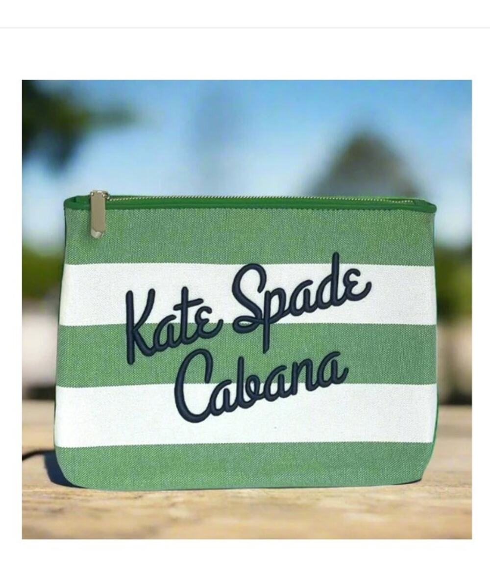 Kate Spade Cabana Green Stripe Canvas Zip Clutch Pouch